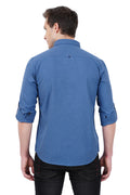 Living Legend Men Mid Blue Plain Cotton Slim Fit Full Sleeve Casual Shirt