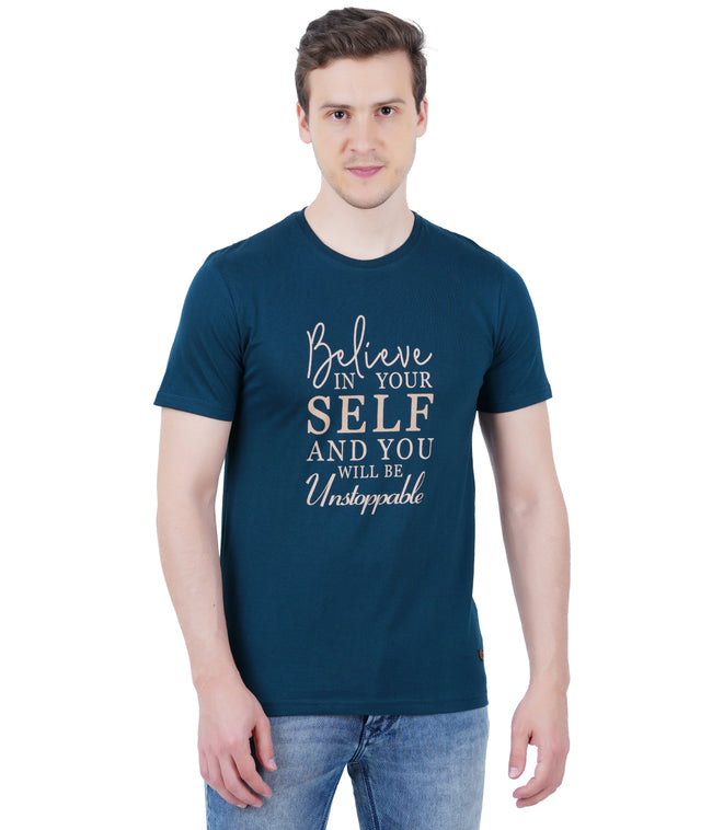 Living Legend Men Petrol Blue Slim Fit Round Neck T - Shirt