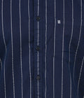 Living Legend Men Navy Striped Cotton Slim Fit Full Sleeve Casual Shirt