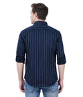 Living Legend Men Navy Striped Cotton Slim Fit Full Sleeve Casual Shirt