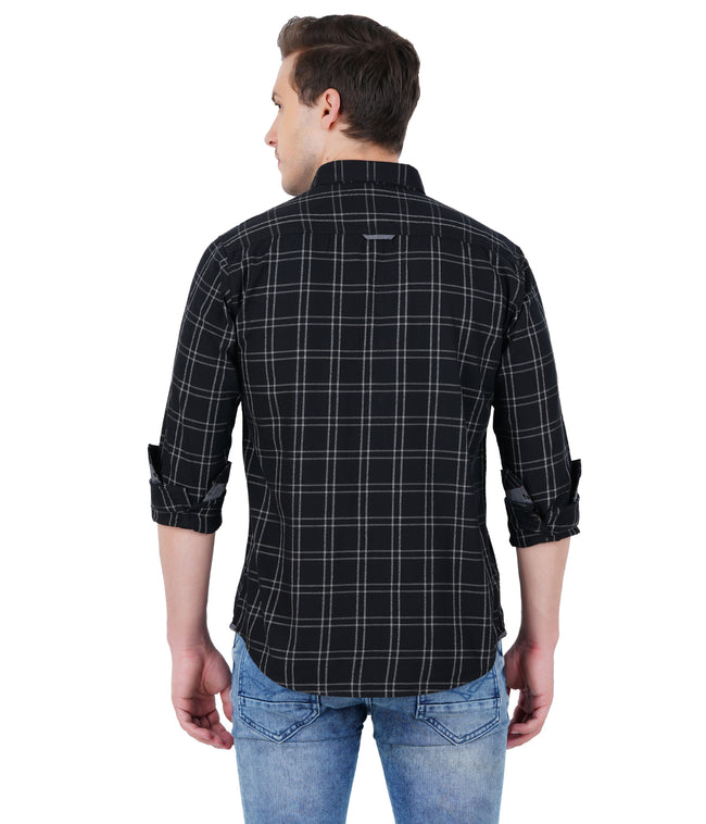 Living Legend Men Black Grey Checked Cotton Slim Fit Full Sleeve Casual Shirt