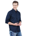 Living Legend Men Navy Striped Cotton Slim Fit Full Sleeve Casual Shirt