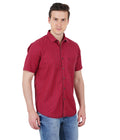 Living Legend Men Mud Red Striped Cotton Slim Fit Half Sleeve Casual Shirt