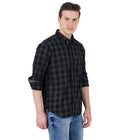 Living Legend Men Black Grey Checked Cotton Slim Fit Full Sleeve Casual Shirt