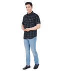 Living Legend Men Black Grey Checked Cotton Slim Fit Half Sleeve Casual Shirt