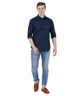 Living Legend Men Navy Striped Cotton Slim Fit Full Sleeve Casual Shirt