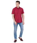 Living Legend Men Mud Red Striped Cotton Slim Fit Half Sleeve Casual Shirt