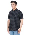 Living Legend Men Black Grey Checked Cotton Slim Fit Half Sleeve Casual Shirt