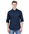 Living Legend Men Navy Striped Cotton Slim Fit Full Sleeve Casual Shirt