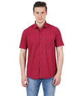 Living Legend Men Mud Red Striped Cotton Slim Fit Half Sleeve Casual Shirt