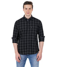 Living Legend Men Black Grey Checked Cotton Slim Fit Full Sleeve Casual Shirt