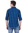 Living Legend Men Turquoise Navy Checked Cotton Slim Fit Full Sleeve Casual Shirt