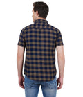 Living Legend Men Navy Brown Checked Cotton Slim Fit Half Sleeve Casual Shirt