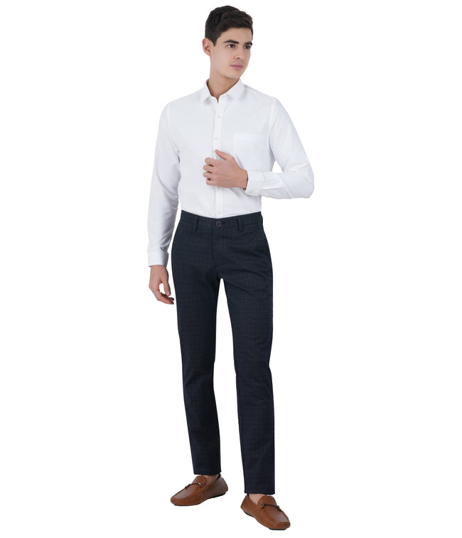 Living Legend Men Midnight Blue checks Slim fit Low Rise Stretch Casual Trouser