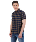Living Legend Men Navy Brown Checked Cotton Slim Fit Half Sleeve Casual Shirt