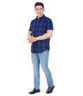 Living Legend Men Blue Black Checked Cotton Slim Fit Half Sleeve Casual Shirt