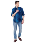 Living Legend Men Turquoise Navy Checked Cotton Slim Fit Full Sleeve Casual Shirt