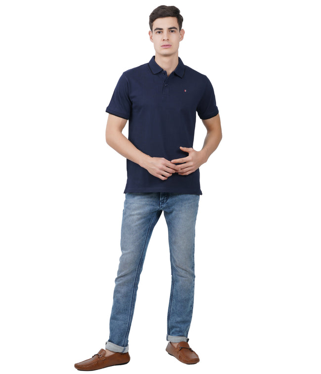 Living Legend  Men Navy Slim Fit Polo T - Shirt