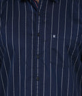 Living Legend Men Navy Striped Cotton Slim Fit Half Sleeve Casual Shirt