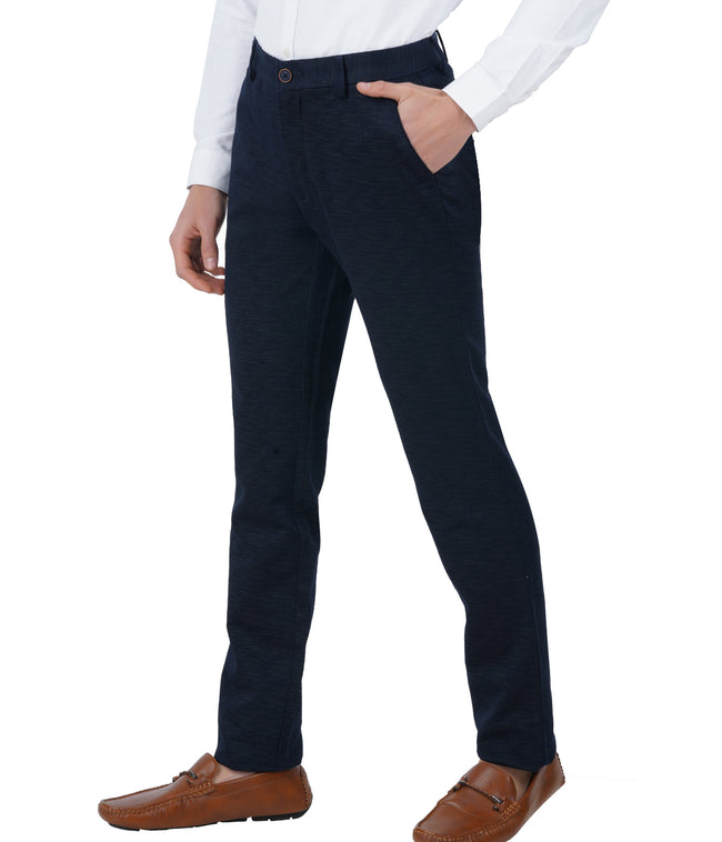 Living Legend Men Zaffre Blue Printed Slim fit Low Rise Stretch Casual Trouser