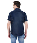 Living Legend Men Navy Striped Cotton Slim Fit Half Sleeve Casual Shirt