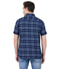 Living Legend Men Grey Navy Checked Cotton Slim Fit Half Sleeve Casual Shirt