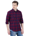 Living Legend Men Red Navy Checked Cotton Slim Fit Full Sleeve Casual Shirt
