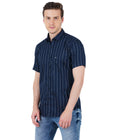 Living Legend Men Navy Striped Cotton Slim Fit Half Sleeve Casual Shirt