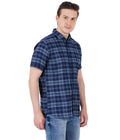 Living Legend Men Grey Navy Checked Cotton Slim Fit Half Sleeve Casual Shirt