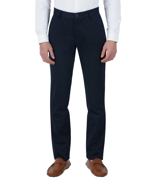 Living Legend Men Zaffre Blue Printed Slim fit Low Rise Stretch Casual Trouser