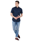 Living Legend Men Navy Striped Cotton Slim Fit Half Sleeve Casual Shirt
