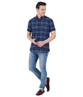 Living Legend Men Grey Navy Checked Cotton Slim Fit Half Sleeve Casual Shirt