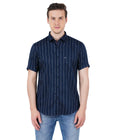 Living Legend Men Navy Striped Cotton Slim Fit Half Sleeve Casual Shirt