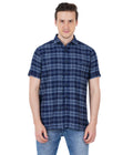 Living Legend Men Grey Navy Checked Cotton Slim Fit Half Sleeve Casual Shirt
