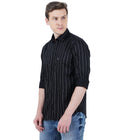 Living Legend Men Black Striped Cotton Slim Fit Full Sleeve Casual Shirt