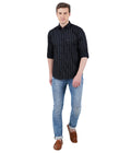 Living Legend Men Black Striped Cotton Slim Fit Full Sleeve Casual Shirt