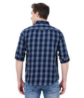 Living Legend Men Navy Grey Checked Cotton Slim Fit Full Sleeve Casual Shirt