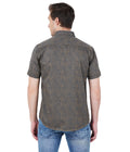 Living Legend Men Grey Olive Printed Cotton Slim Fit Half Sleeve Casual Shirt