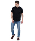 Living Legend Men Black Plain Cotton Slim Fit Half Sleeve Casual Shirt