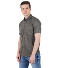Living Legend Men Grey Olive Printed Cotton Slim Fit Half Sleeve Casual Shirt