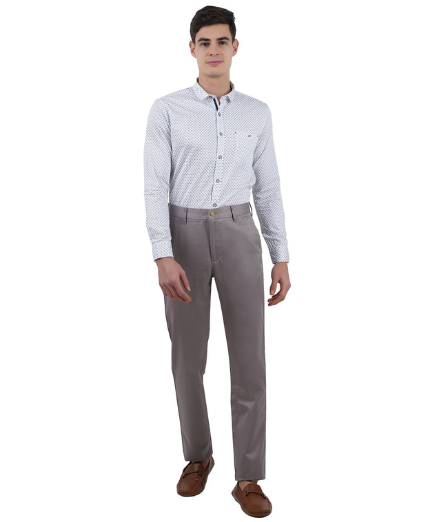 Living Legend Men Taupe Grey Satin slim fit Mid Rise Casual Trouser