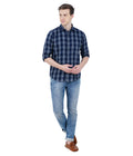 Living Legend Men Navy Grey Checked Cotton Slim Fit Full Sleeve Casual Shirt