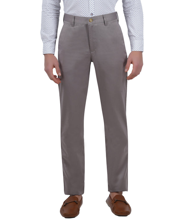 Living Legend Men Taupe Grey Satin slim fit Mid Rise Casual Trouser