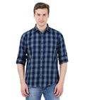 Living Legend Men Navy Grey Checked Cotton Slim Fit Full Sleeve Casual Shirt