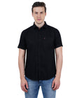 Living Legend Men Black Plain Cotton Slim Fit Half Sleeve Casual Shirt