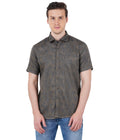 Living Legend Men Grey Olive Printed Cotton Slim Fit Half Sleeve Casual Shirt