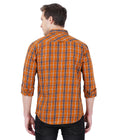 Living Legend Men Mud Orange Navy Checked Cotton Slim Fit Full Sleeve Casual Shirt
