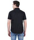 Living Legend Men Black Striped Cotton Slim Fit Half Sleeve Casual Shirt