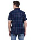 Living Legend Men Navy Green Checked Cotton Slim Fit Half Sleeve Casual Shirt
