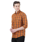 Living Legend Men Mud Orange Navy Checked Cotton Slim Fit Full Sleeve Casual Shirt
